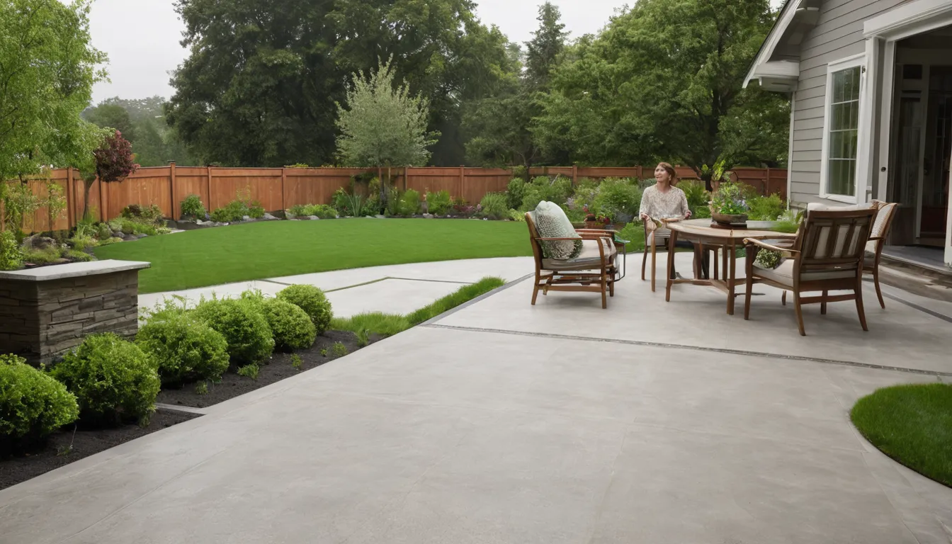 New concrete patio beside a wood-frame home in the Sultan area on a mild, damp day
